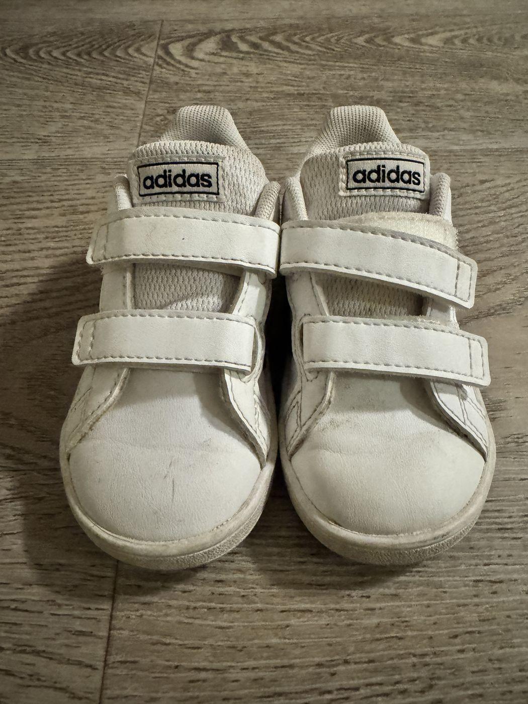 adidas Grand Court toddler sneakers, white with black stripes
